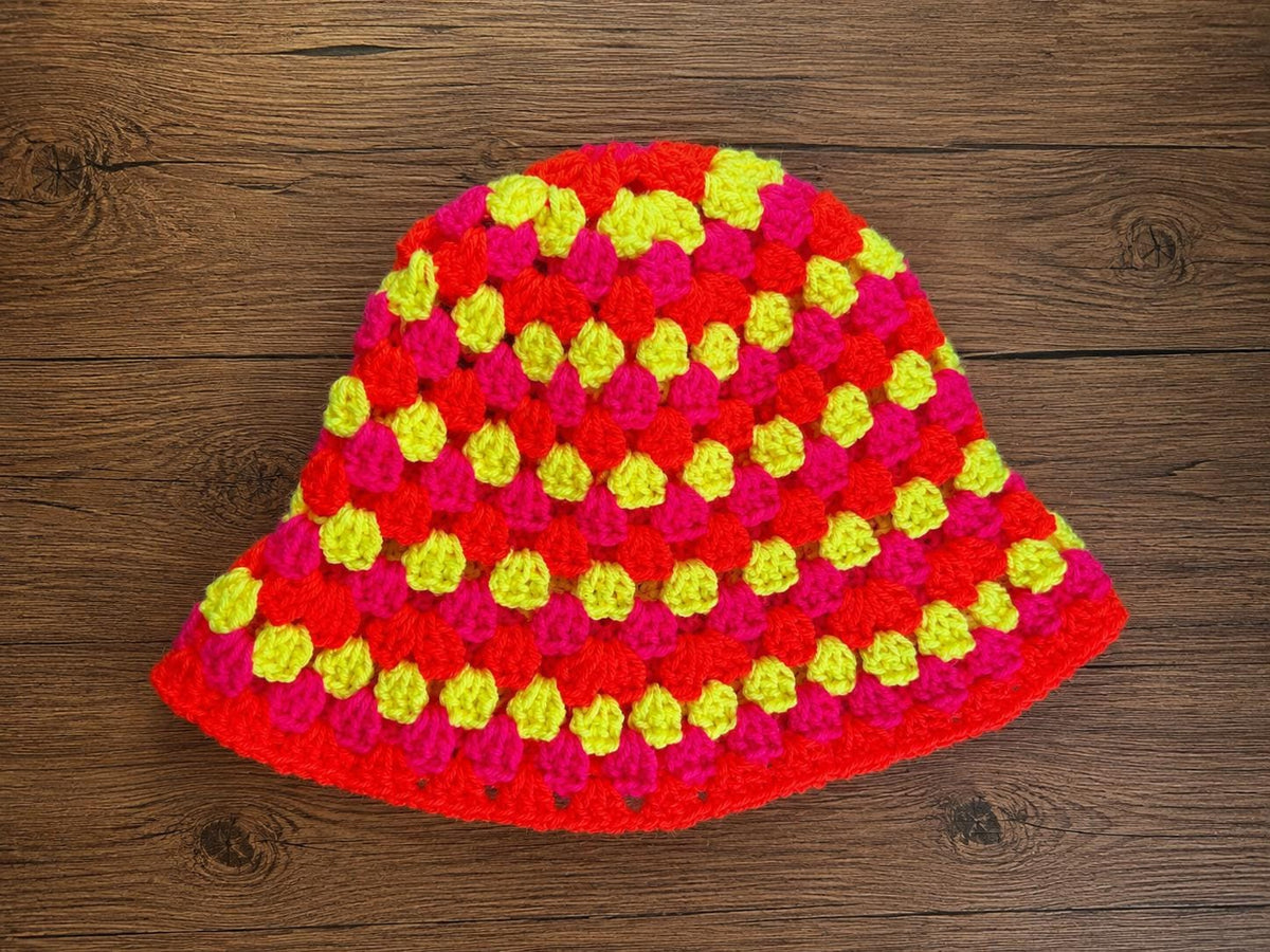 Handmade Crochet Bucket Hat | Orange / Yellow  | Festival Fashion