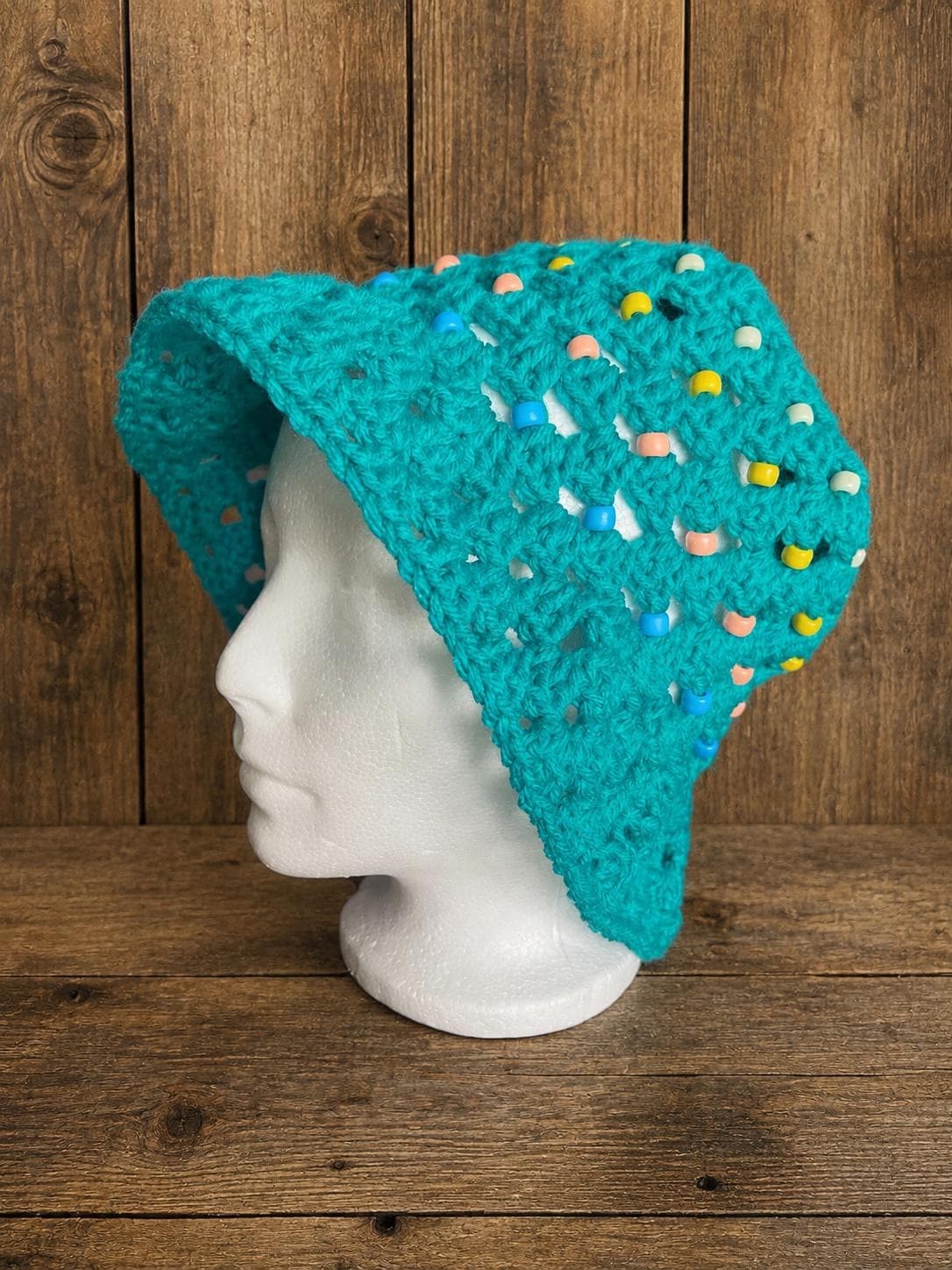 Handmade Crochet Bucket Hat | Blue | Beaded | Festival Fashion
