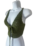 Olive Green Crochet Halter Top | Tie Front Festival Bralette, Boho Summer Style