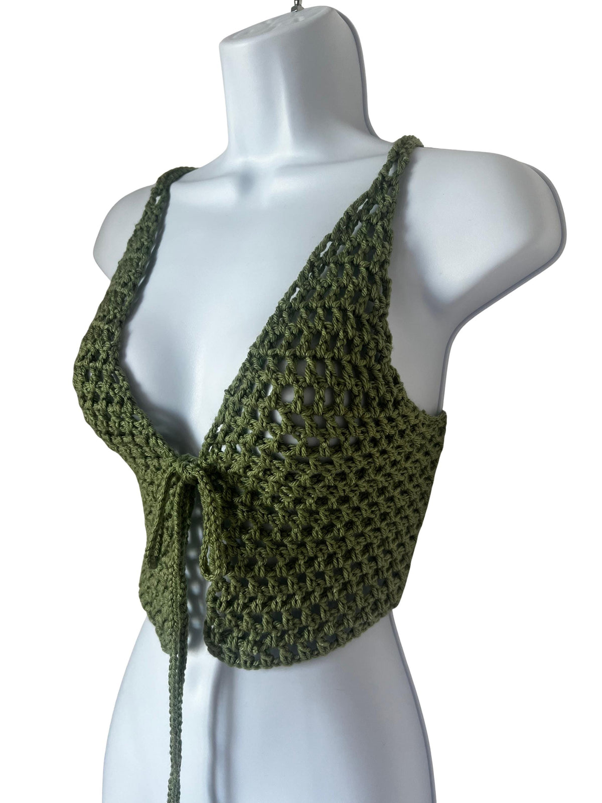 Olive Green Crochet Halter Top | Tie Front Festival Bralette, Boho Summer Style