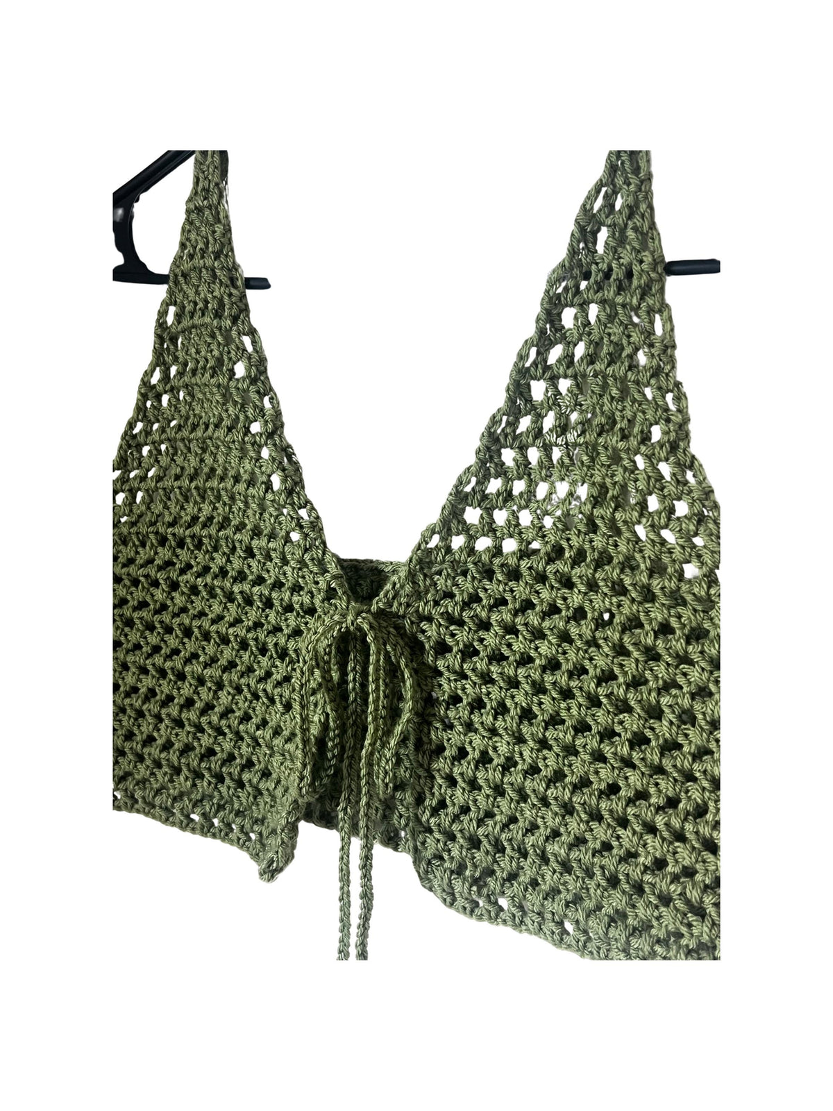 Olive Green Crochet Halter Top | Tie Front Festival Bralette, Boho Summer Style