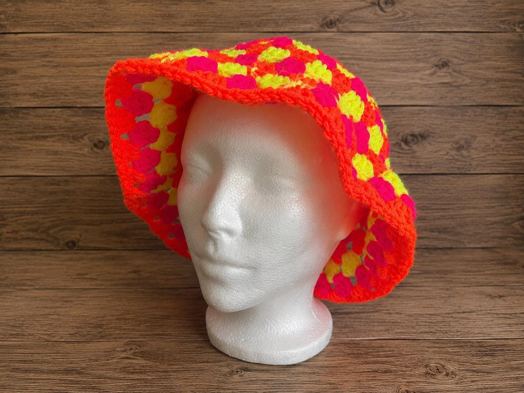 Handmade Crochet Bucket Hat | Orange / Yellow  | Festival Fashion