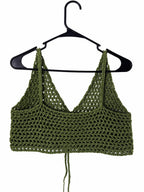 Olive Green Crochet Halter Top | Tie Front Festival Bralette, Boho Summer Style