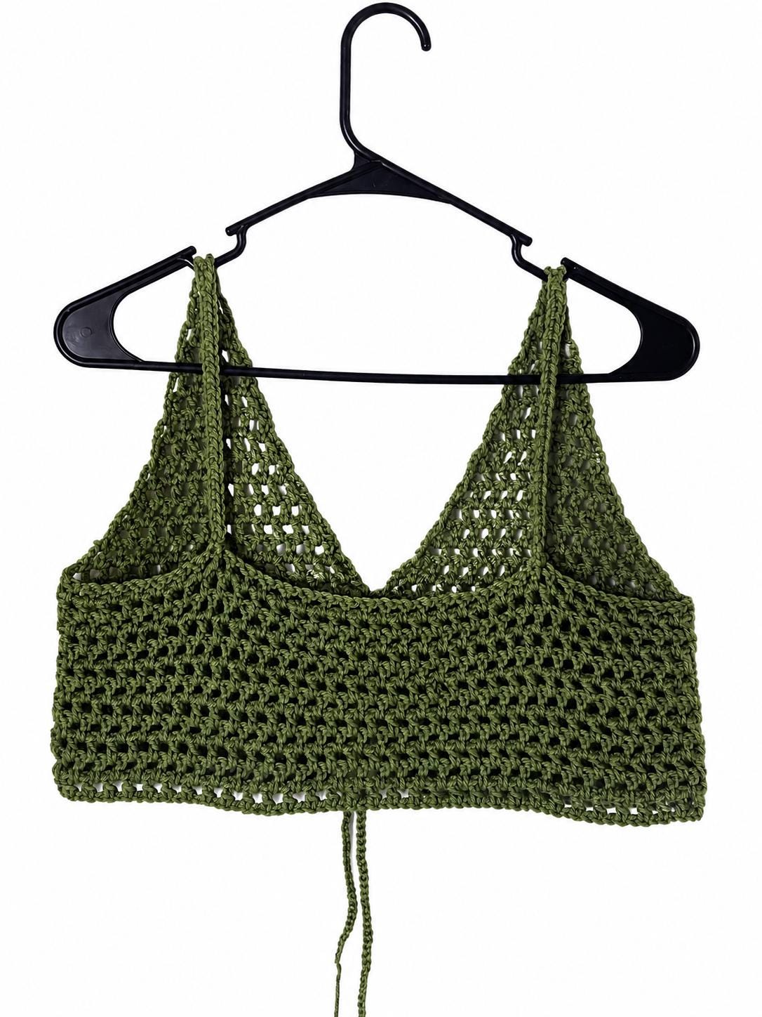 Olive Green Crochet Halter Top | Tie Front Festival Bralette, Boho Summer Style