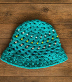 Handmade Crochet Bucket Hat | Blue | Beaded | Festival Fashion