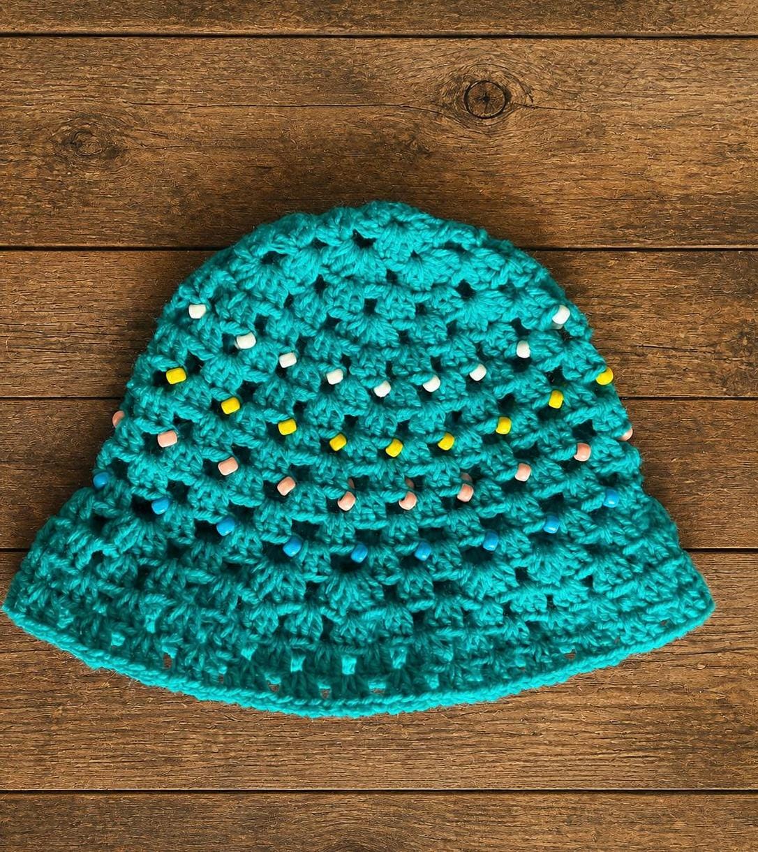 Handmade Crochet Bucket Hat | Blue | Beaded | Festival Fashion