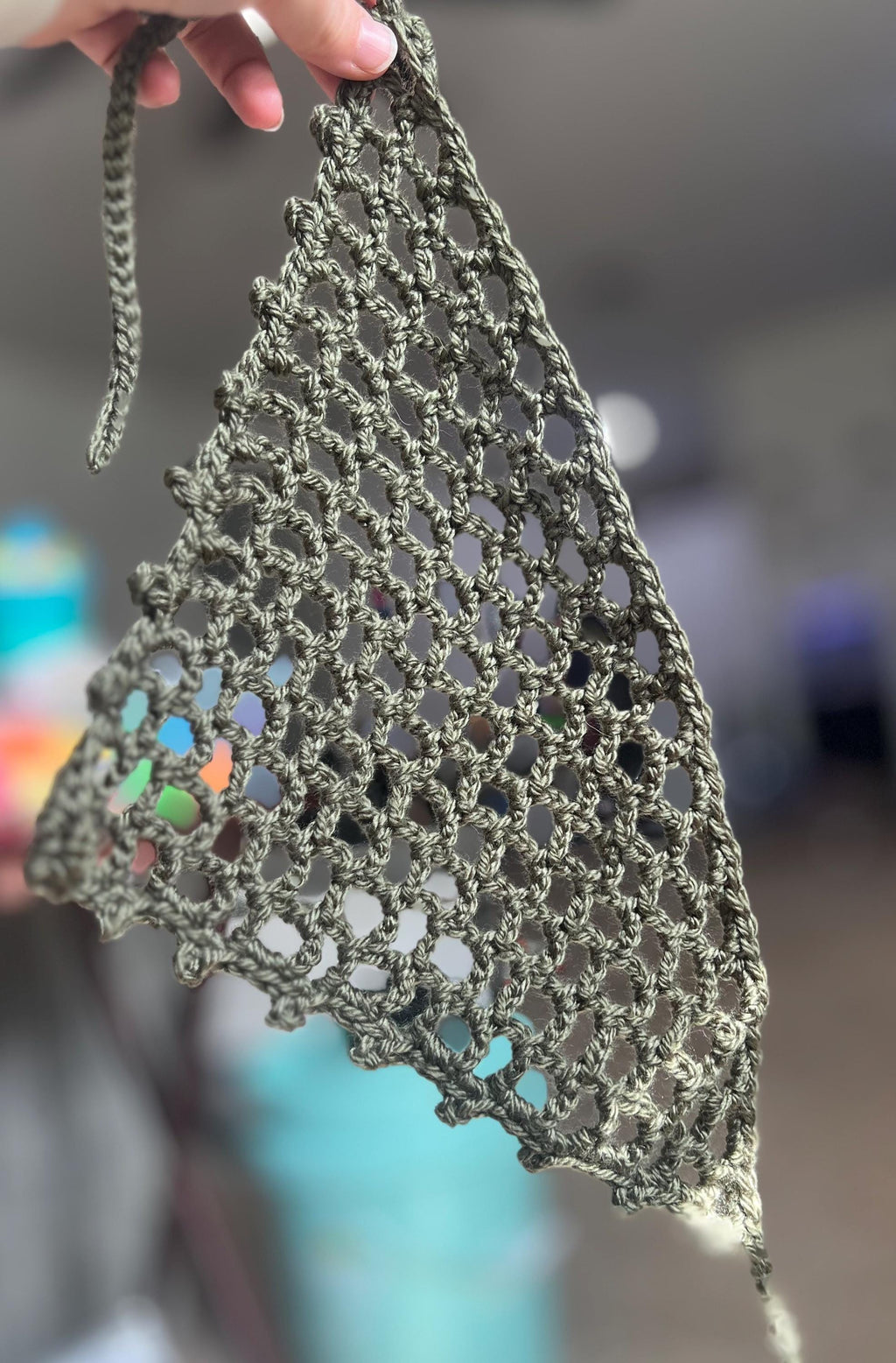 Crochet Mesh Bandana | Olive Green