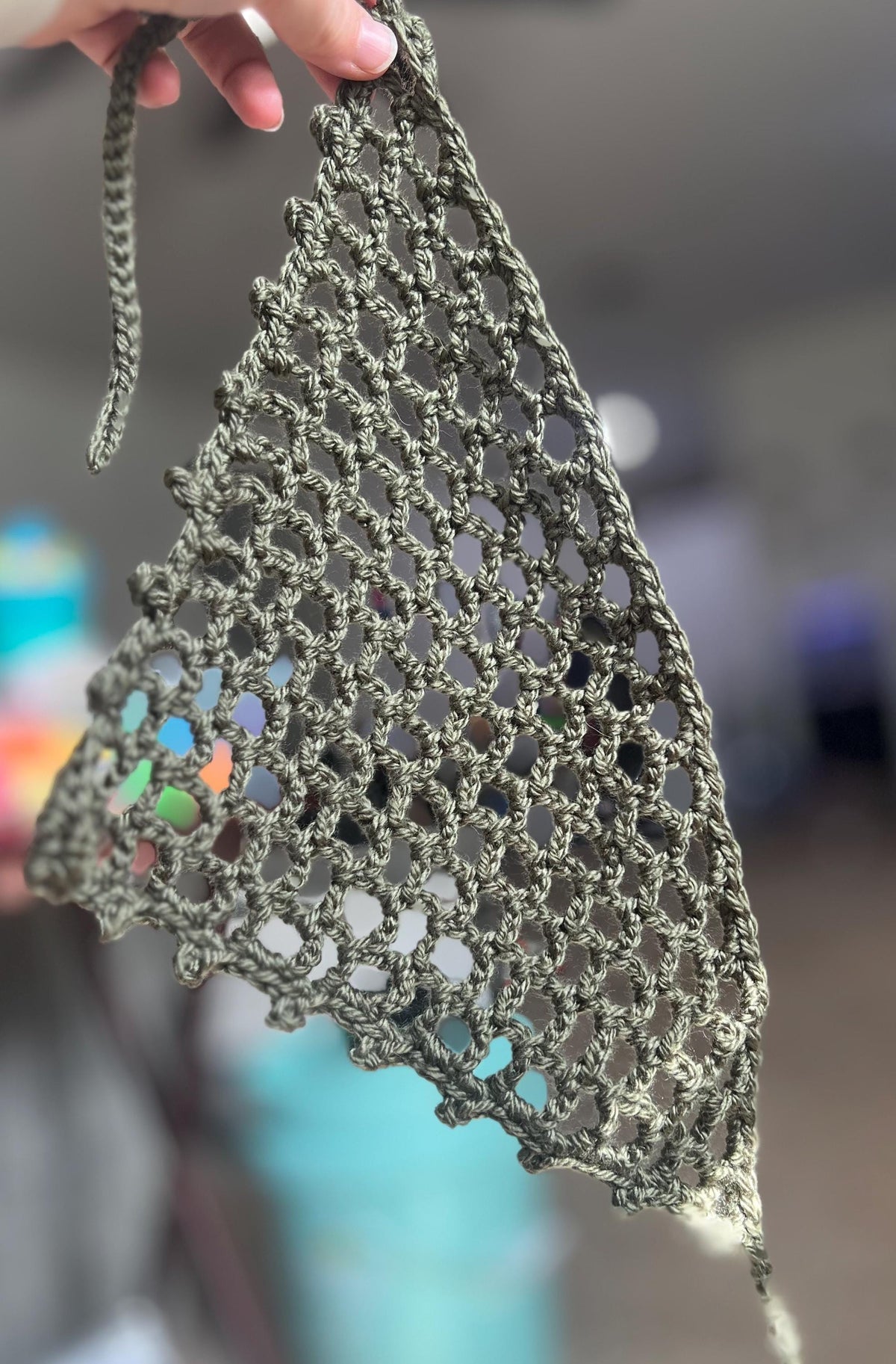 Crochet Mesh Bandana | Olive Green