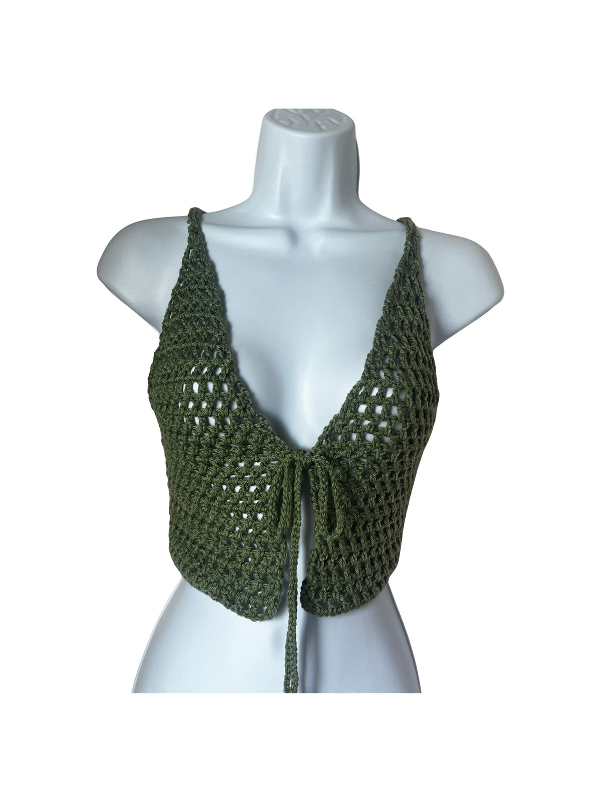Olive Green Crochet Halter Top | Tie Front Festival Bralette, Boho Summer Style