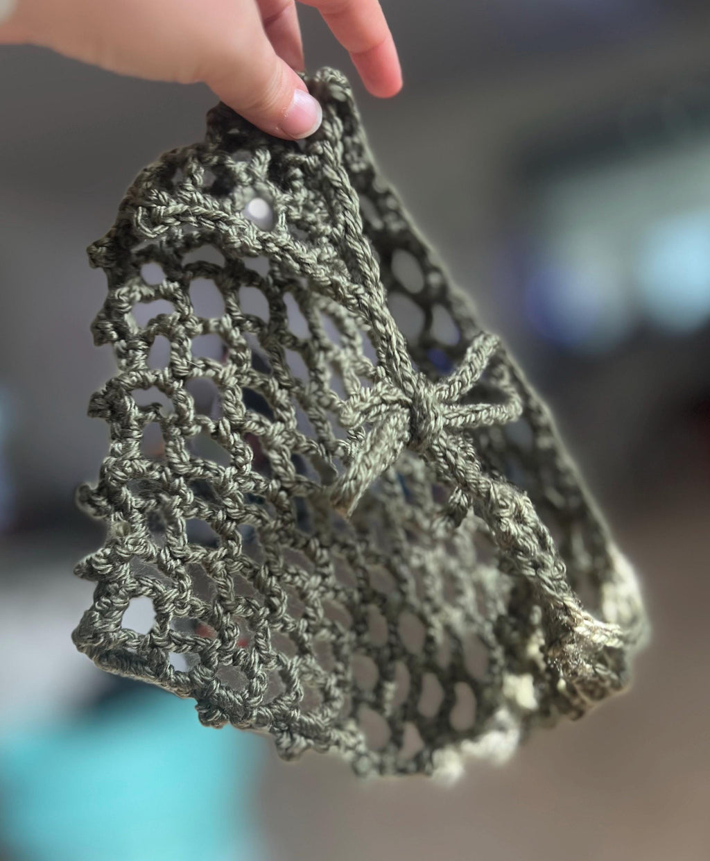 Crochet Mesh Bandana | Olive Green